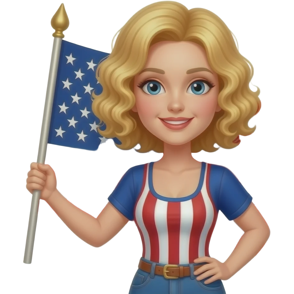 blonde curly bob holding american flag proudly emoji