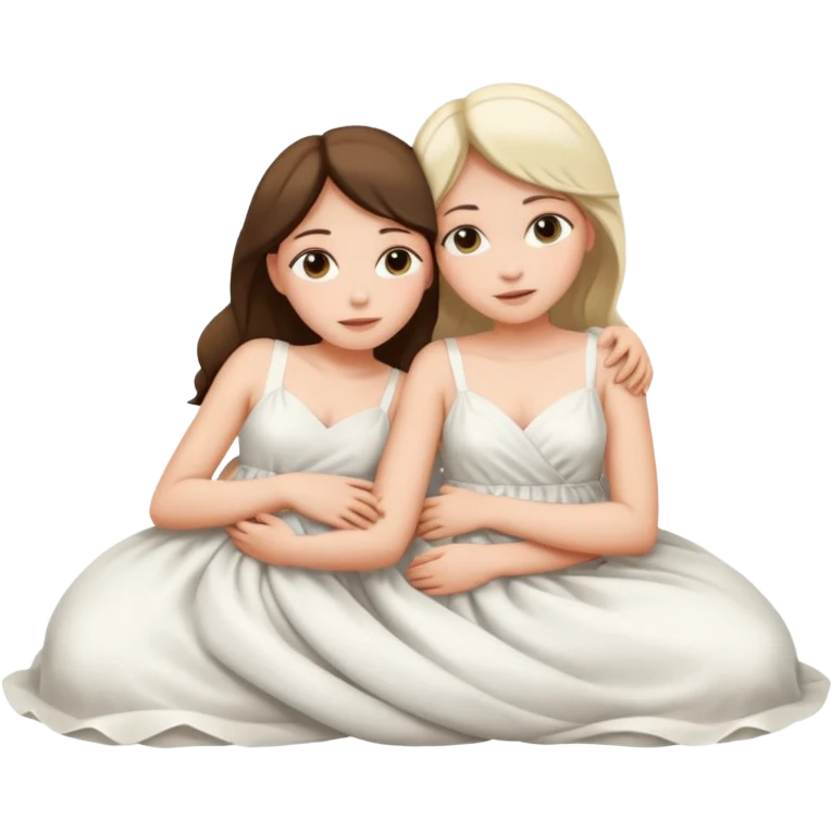 two girls lying on top of each other wrapped around each other emoji
