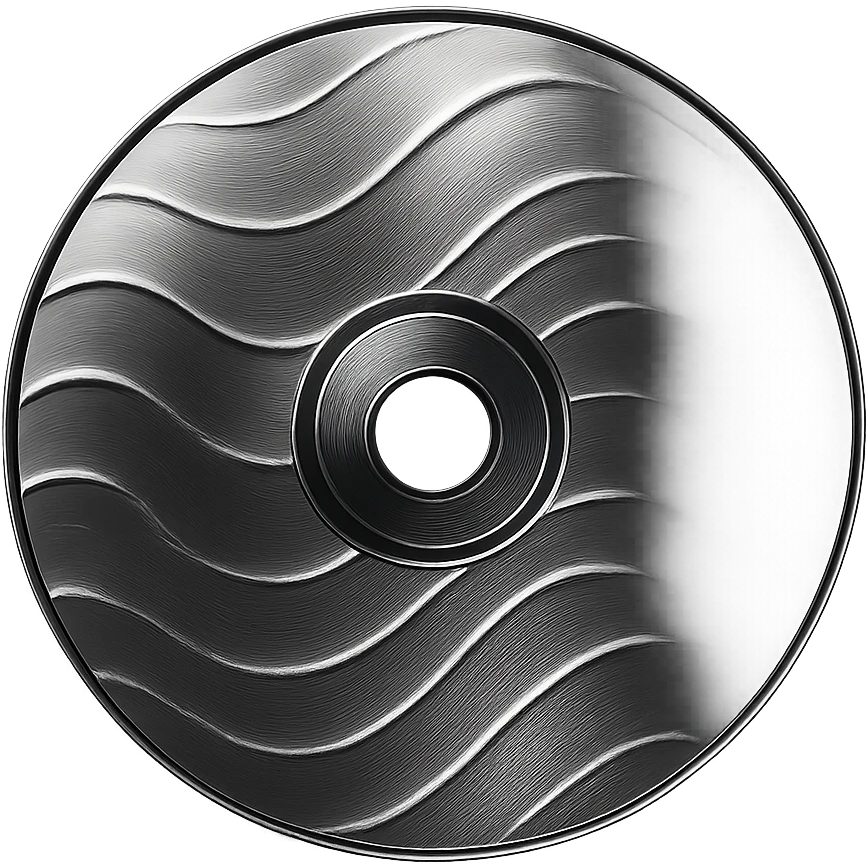 A minimalist CD disc with wave pattern, glowing effect, purple color emoji