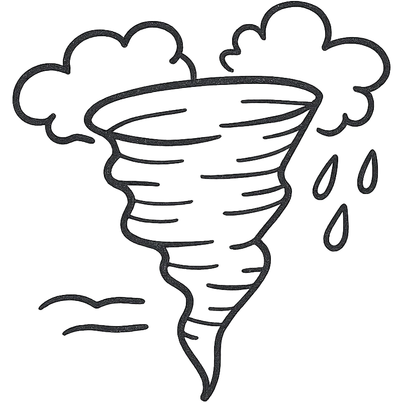 extreme weather with a tornado, hand drawn black outline icon, no fill, simple lines emoji