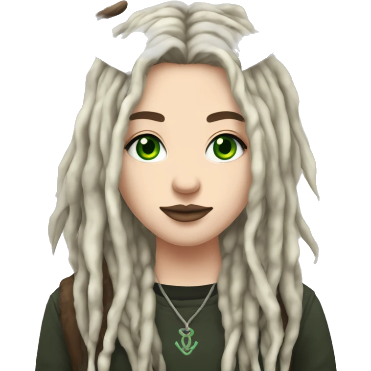 Brune with pale skin, green eyes, dreadlocks, eyeliner, deer antlers, punk, grunge emoji