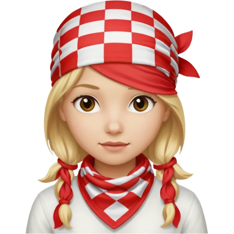 girl blonde hair, wear red and white checkered bandana emoji