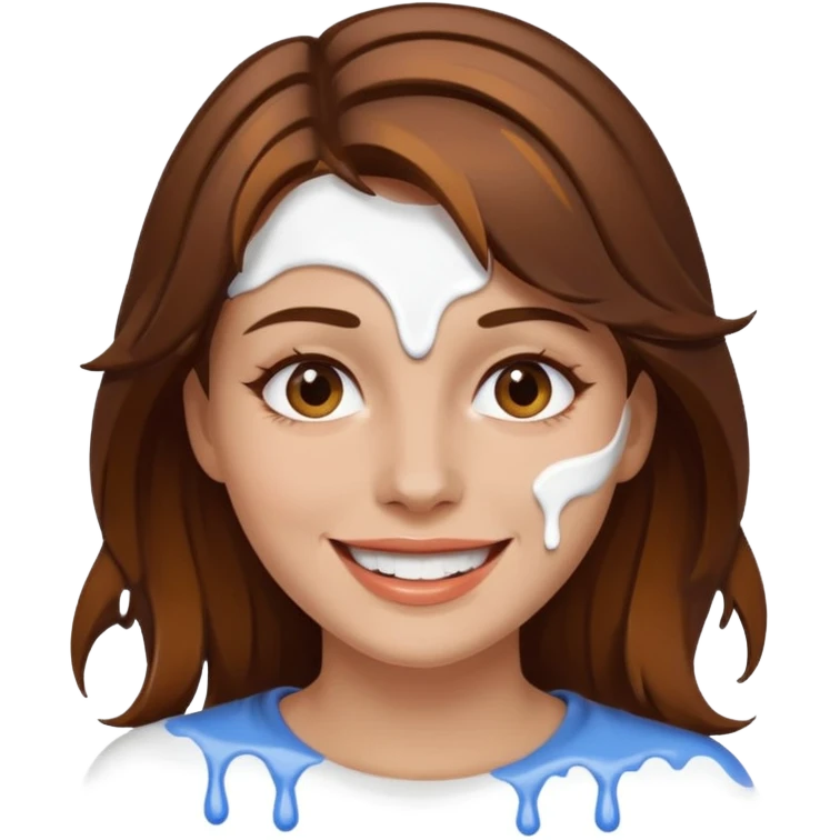 Brown Hair Woman , white paint , drip, face, happy emoji