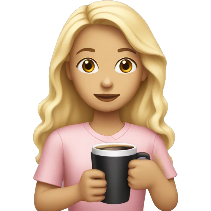 Blonde Girl holding a light pink bible with a cross on it and a coffee emoji