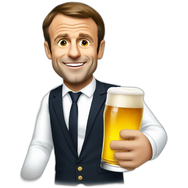 Emmanuel Macron holding a beer emoji