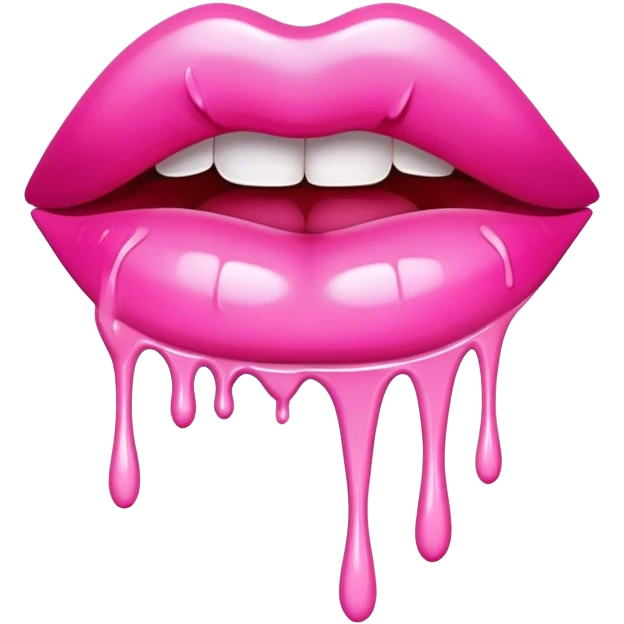 One pink glossy lip floating with dripping white paint  emoji