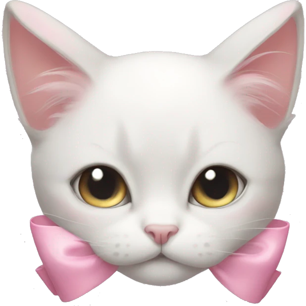 A cute normal cat laying with a light pink bow pn her head emoji