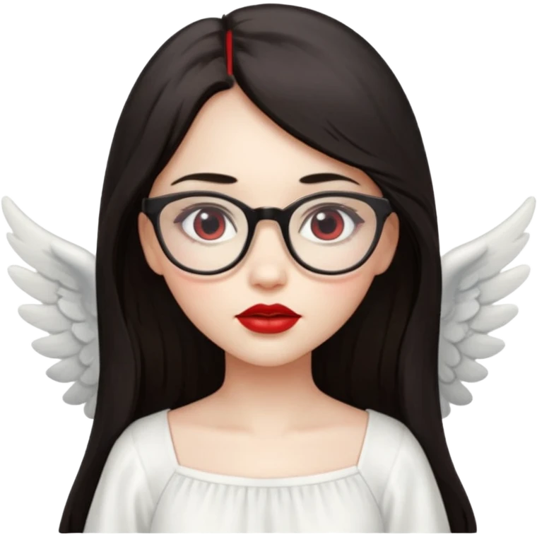Angel girl with eyeglasses and long dark hair with red lipstick  emoji