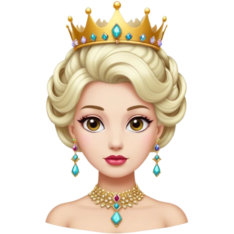 queen with Elaborate updo hairstyle, powdered wig, adorned with jewels emoji