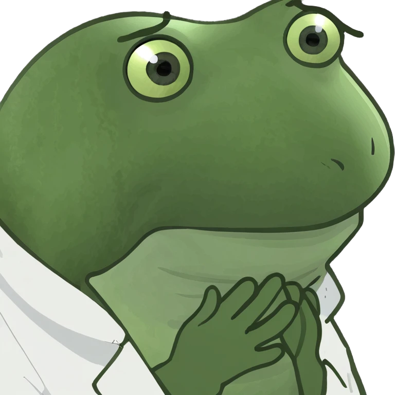bufo frog as a doctor, white coat, teary sad eyes, direct gaze emoji