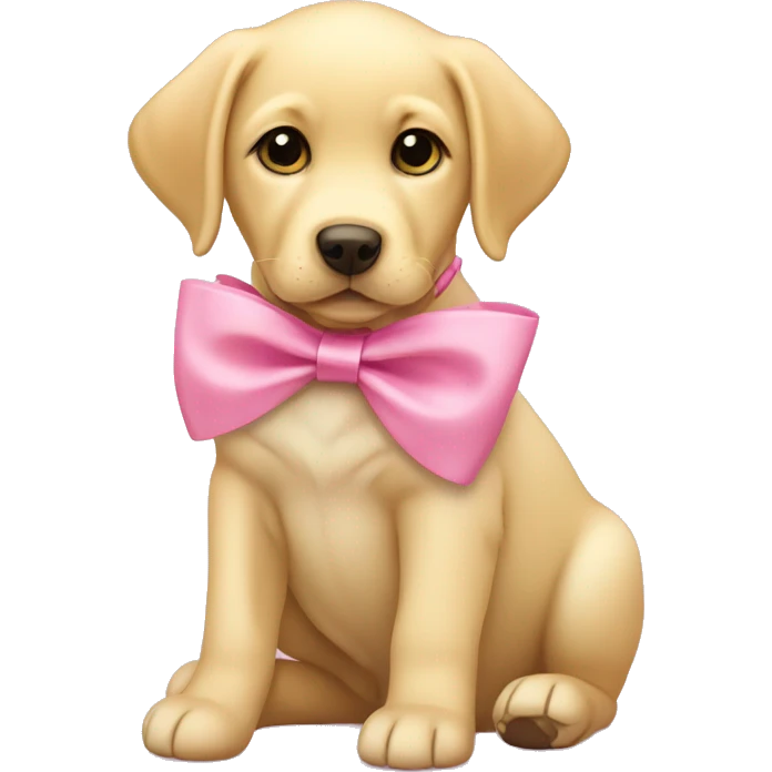 Yellow Labrador retriever puppy with pink bow emoji