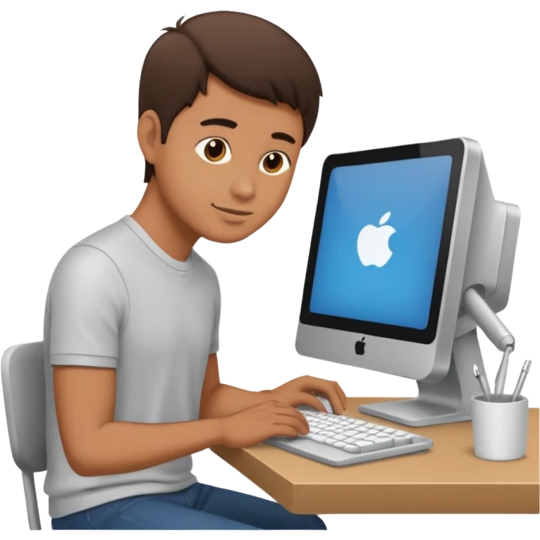 man working on computer, line art emoji