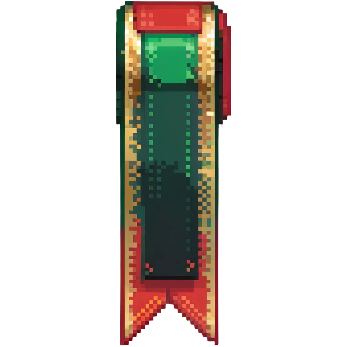 Premium member ribbon with green to red gradient and pixelated gold trim emoji