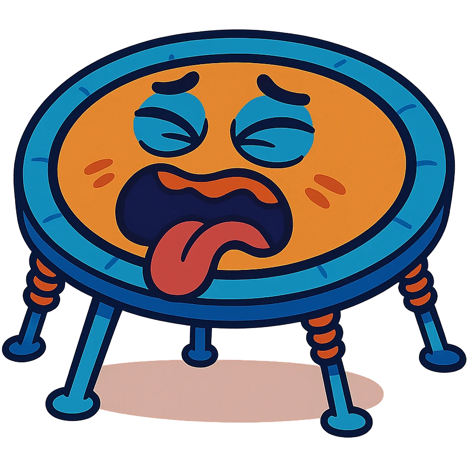 a trampoline with a silly moaning face, animated and lively, vibrant toon style emoji