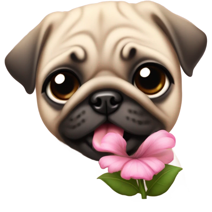 Baby pug playing with a flower pink eyes  emoji