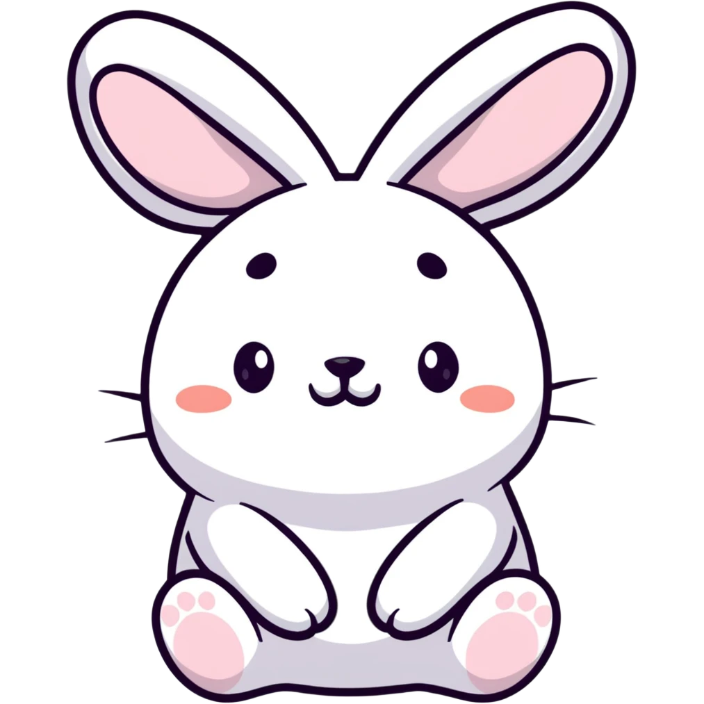 full-body plush toy bunny character with big round head, floppy ears, expressive cute eyes, laughing with closed eyes and little tears, soft kawaii pastel colors, hand-drawn Japanese stationery style kawaii sticker emoji