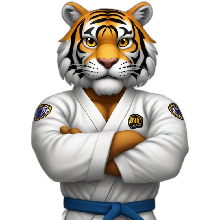 Tiger with evil face   jiu jitsu with his arms crossed emoji