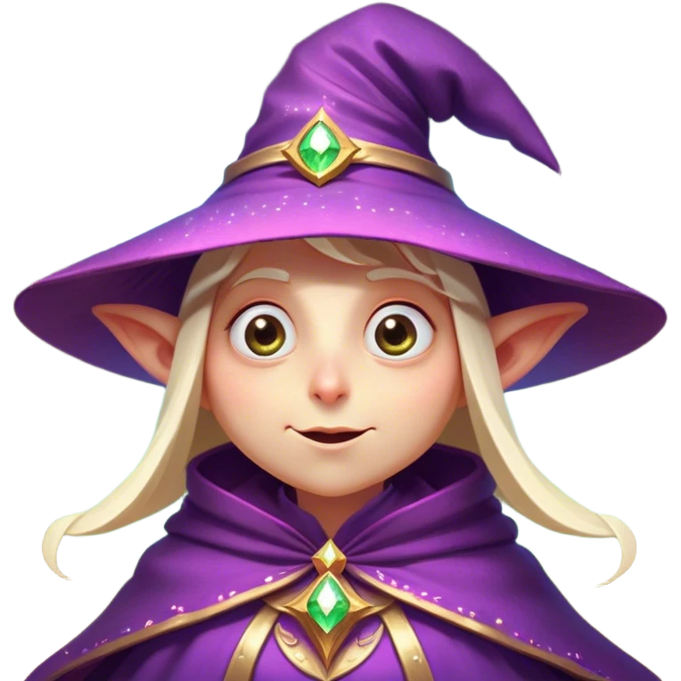 Clash of Clans aesthetic Comical Mage Portrait Emoji, Head tilted dramatically with an exaggerated, fun expression and wide, comically expressive eyes beneath an oversized hat, featuring a quirky, compact robed form with animated magical sparkles and natural skin tone, Simplified yet hilariously expressive features, highly detailed, glowing with a slightly sassy enchanted glow, high shine, dramatic yet playful, stylized with an air of cheeky arcane mischief, soft glowing outline, capturing the essence of a meme-worthy mage who conjures laughter in epic quests! emoji