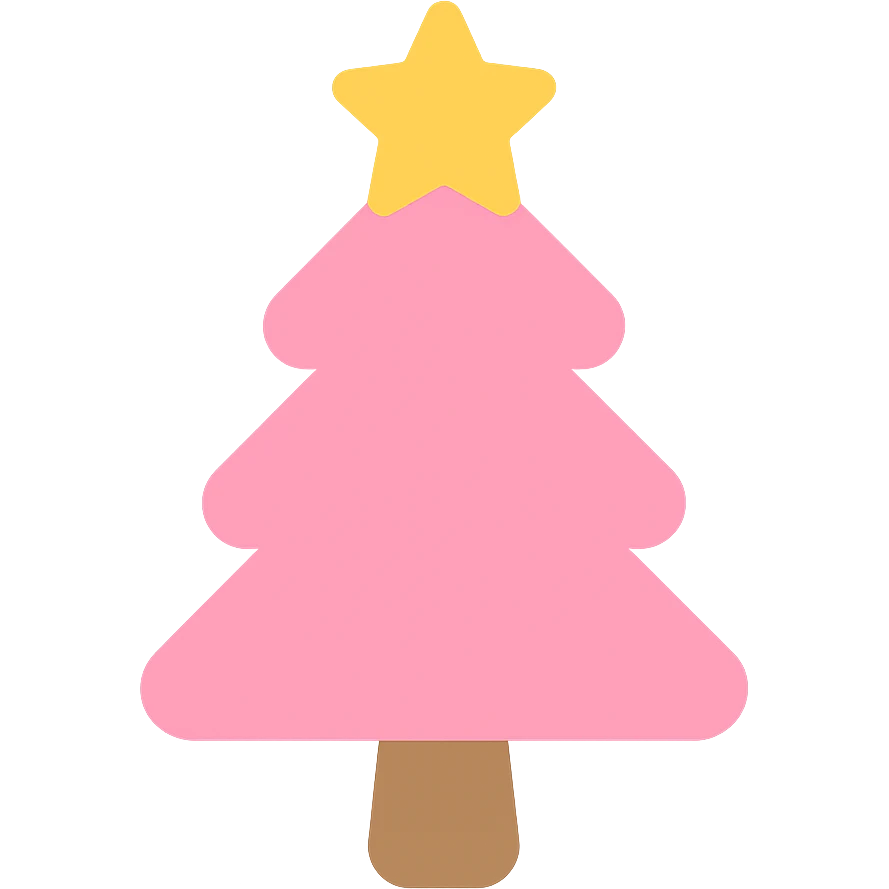 Add a yellow star on top of the pink Christmas tree, rounded and cute icon style, no background. emoji