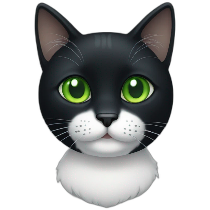 A black cat with green eyes with a white mustache and white small spots in full height emoji