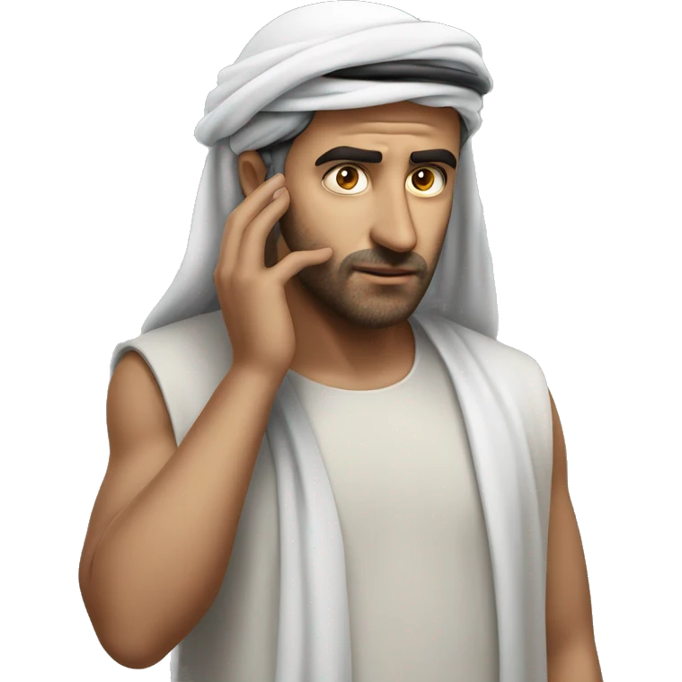 Arab holding his head photorealistic serious emoji