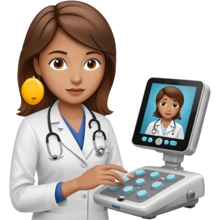 brown haired female doctor adjusting knobs on an ultrasound machine emoji