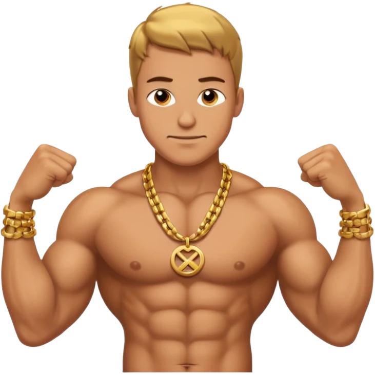 smug muscular shirtless german flexing with gold chain emoji