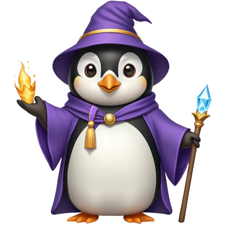 penguin wearing wizard hat and robe casting magic emoji