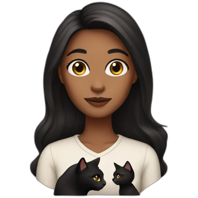 woman brown skin long dark hair with black cat emoji