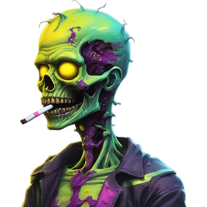 .Zombie_ Vaporwave black holographic oilslick zombie , _vaping_ .vape_ unicorn smoking, yellow caution tape  emoji