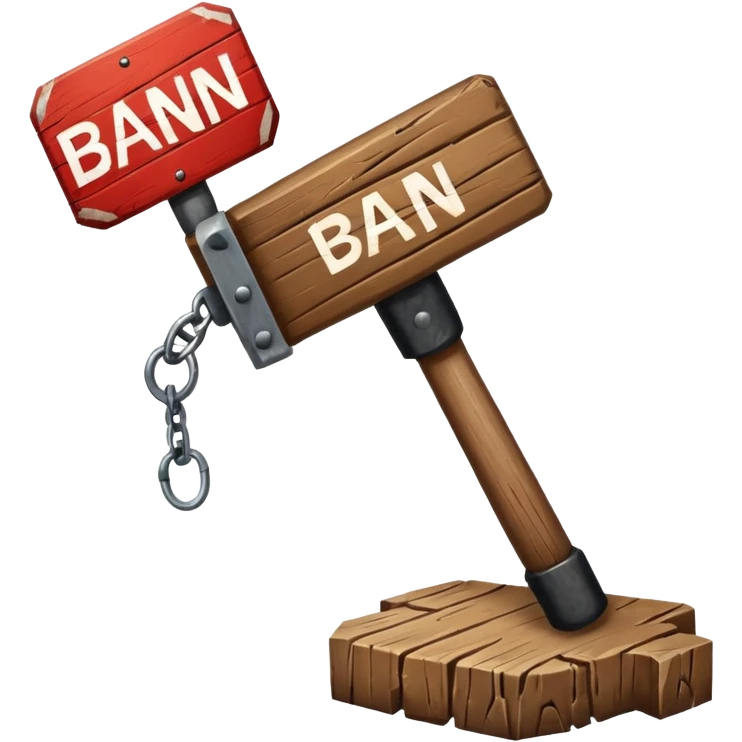 Banhammer with sign BAN! emoji
