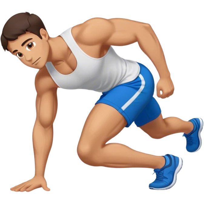 brunette buff man with blue shorts doing plank exercise emoji