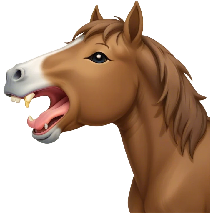 Cinematic Cute Yawning Brown Welsh Pony Portrait Emoji, Head tilted slightly with a dramatic, wide-open yawn, showcasing a sturdy, brown-colored form with softly drooping ears and sleepy, half-closed eyes, Simplified yet irresistibly adorable features, highly detailed, glowing with a soft, cozy earthy glow, high shine, relaxed yet expressive, stylized with a dash of rustic charm, soft glowing outline, capturing the essence of a drowsy yet affectionate brown Welsh pony that appears ready to stretch and yawn its way off the screen! emoji