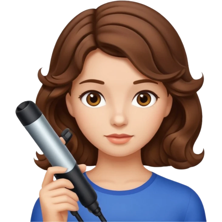generate a girl with brown hair while curling it emoji