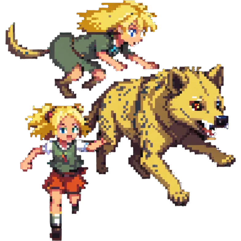 hyena chasing a blonde-haired girl emoji