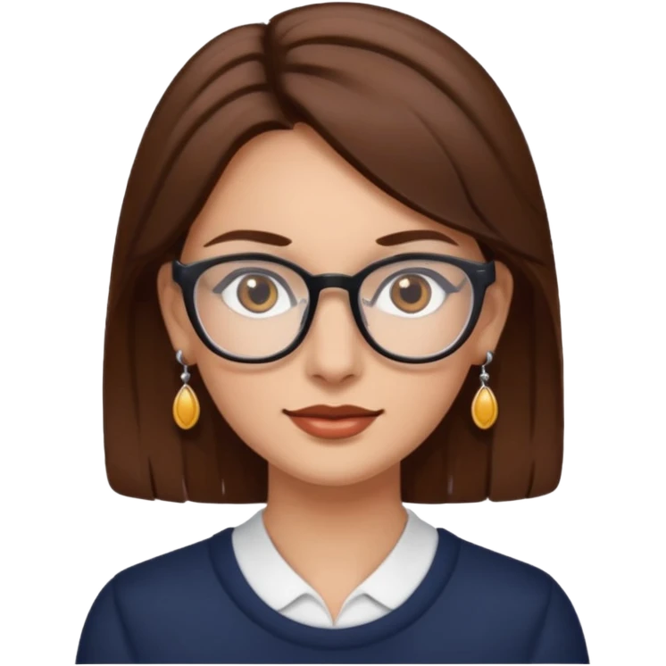 Women brown eye and brown hair with glassess and earing emoji