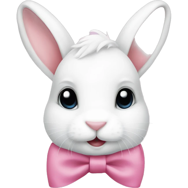 fluffy white bunny wearing a pink bow with white lace on top of its head  emoji