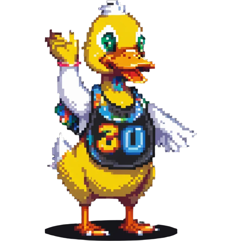 dancing duck wearing a race bib emoji