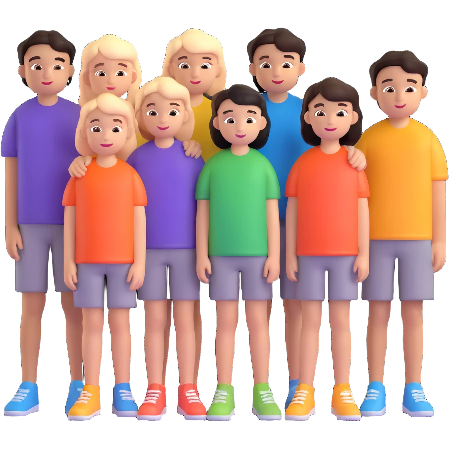 Seven boys and three girls standing together as a group emoji