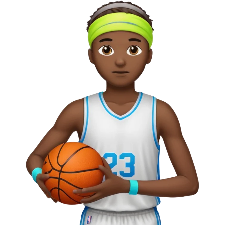 Basketball guy with neon headband, hold ball emoji