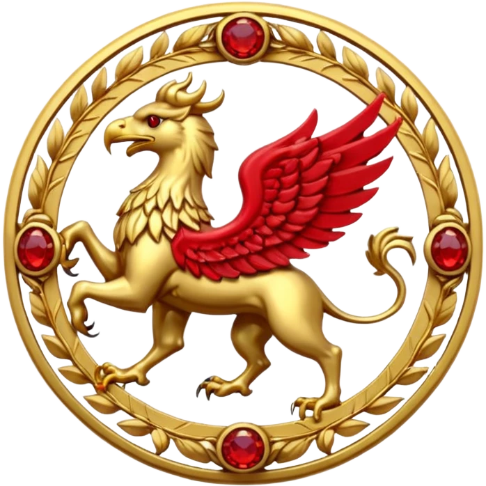 Golden griffin crest / brosch in a circle with red gems and no background emoji