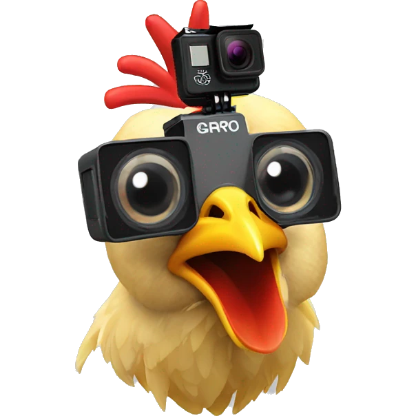 chicken with a gopro attached to head emoji
