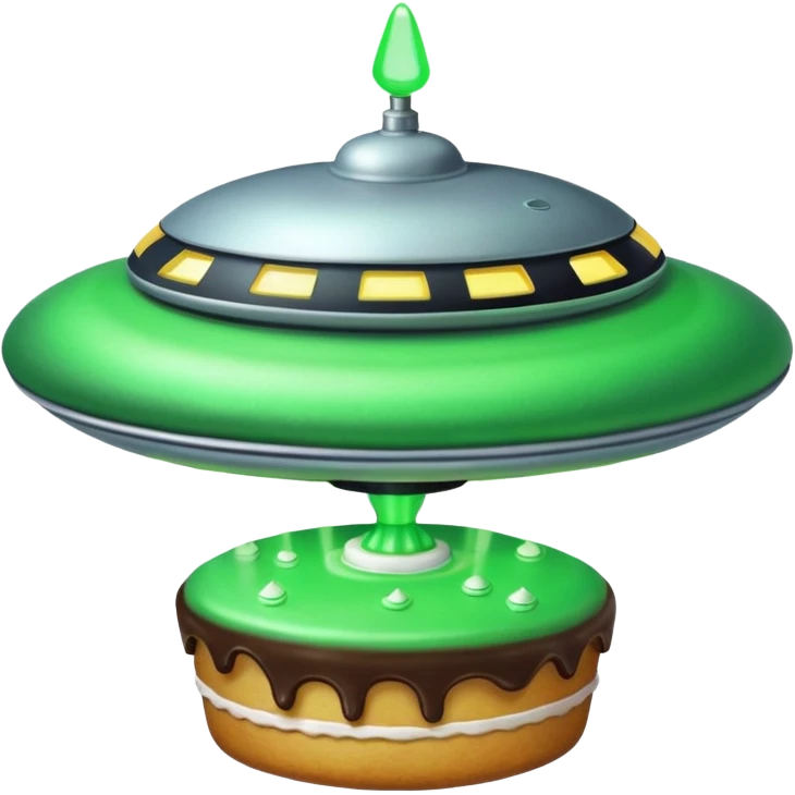 really big ufo flying higher and stealing in a green light very small little cake  emoji