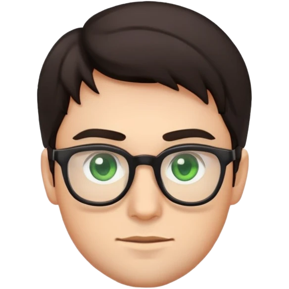 simple young male emoji with dark hair, glasses, green eyes, slight stubble emoji
