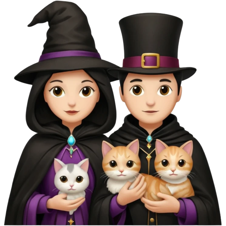 magician couple and their pet cat emoji