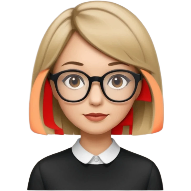 woman dark blonde petite bob haircut wears dark squarish glasses, classic clothes emoji