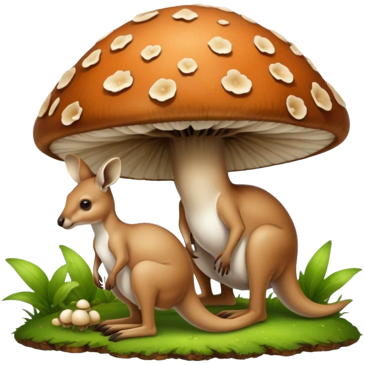 A kangaroo with mushroom caps instead of ears and spore-releasing pouches. It spreads mycelium networks wherever it hops, creating interconnected fungal colonies. emoji