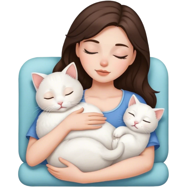 White kitty sleeping on brunette white girl's lap emoji