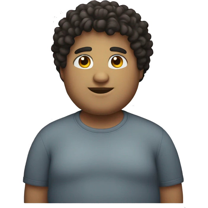 Chubby guy with dark curly hair. Medium skin emoji