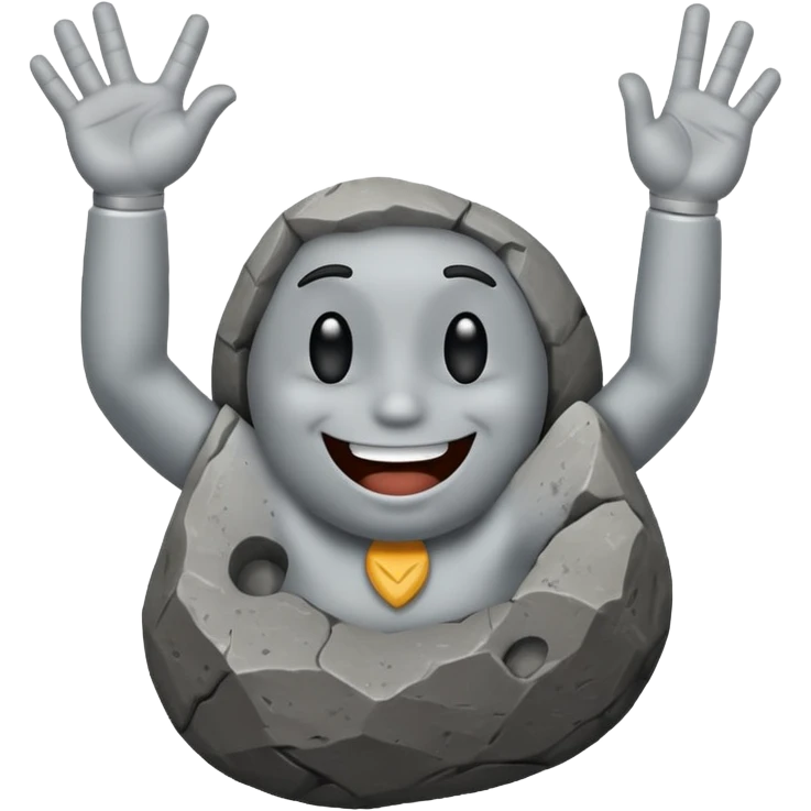 a rock with a happy face that is holding up a rock and roll hand 🤘 emoji